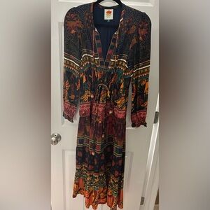 Farm Rio long sleeve drawstring waist midi dress